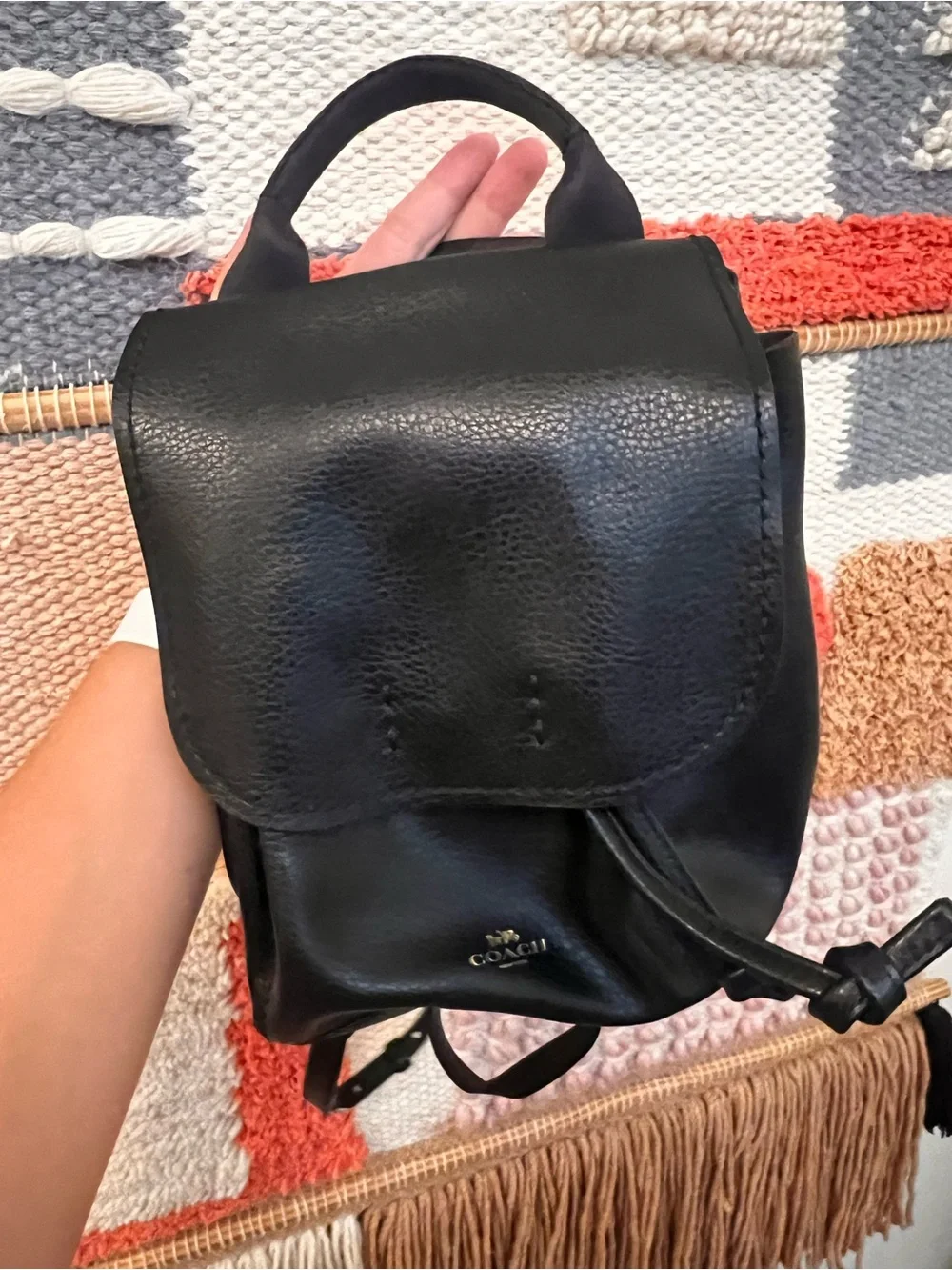 Coach Black Leather Mini Backpack with Top Handle